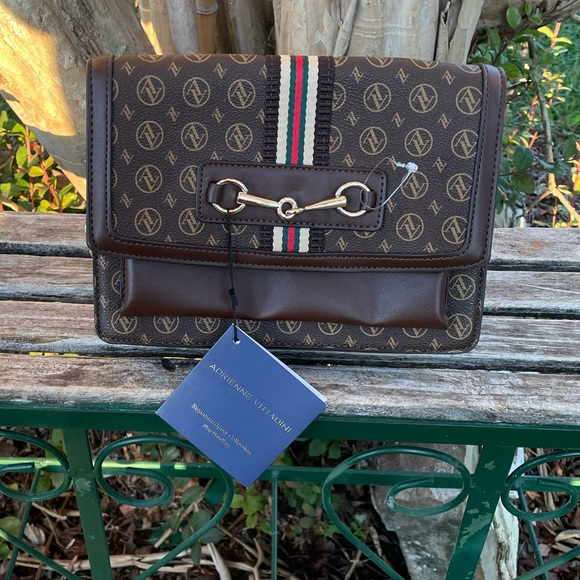 Adrienne Vittadini nwt flap handbag chocolate gold tone chain magnetic - Picture 6 of 6